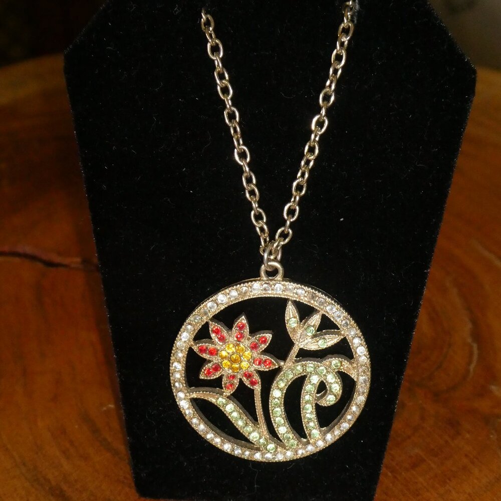Flower Rhinestone Gold - tone Necklace